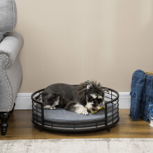 PawHut Raised Dog Bed Modern Pet Sofa, for Small Dogs W/ Cuhsion - Black