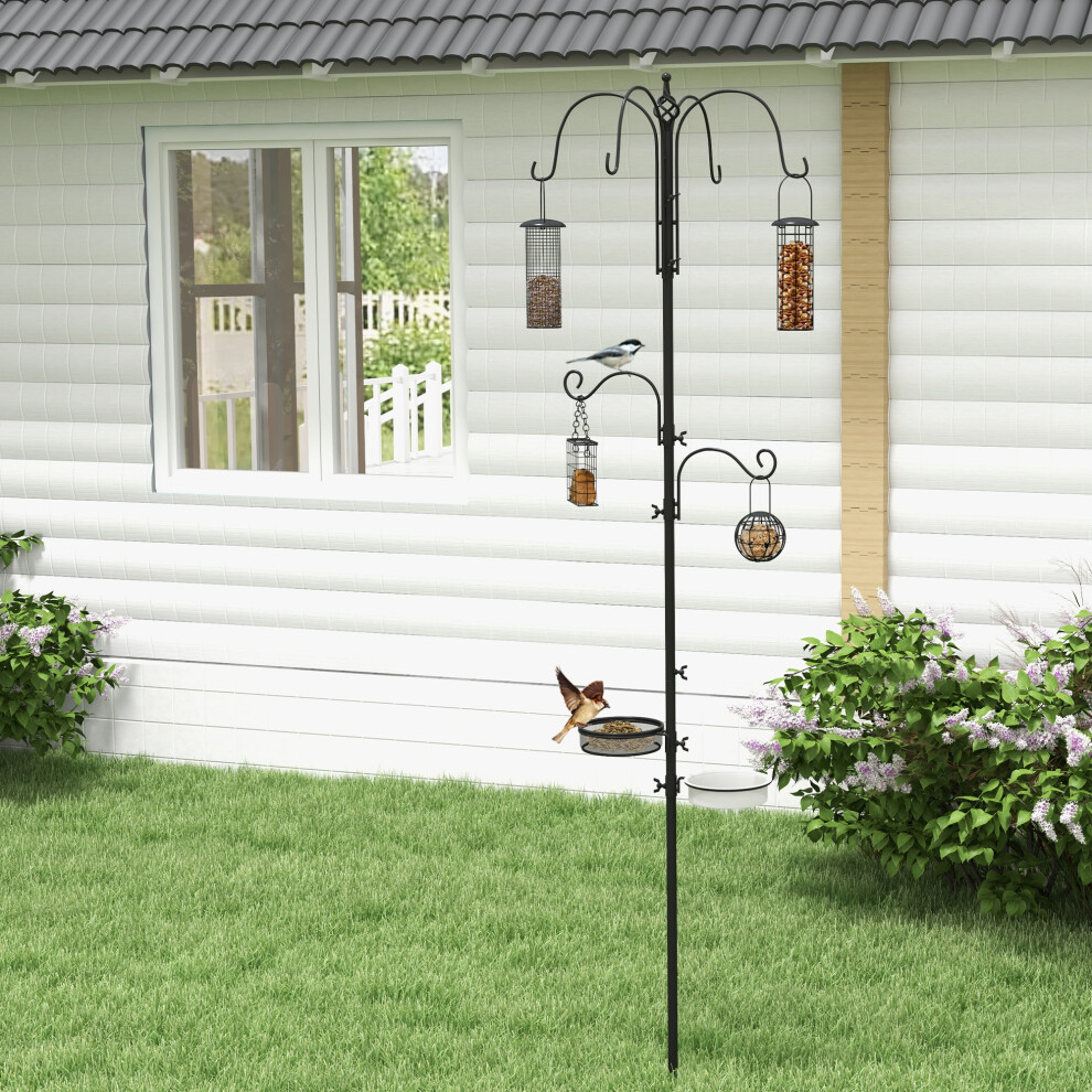 Pawhut Bird Feeding Station Kit Wild Bird Feeder Pole W/ 6 Hooks 4 Prong Bases