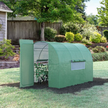 Outsunny 3x2m Walk-In Garden Polytunnel Greenhouse - Galvanised Steel Frame, PE Cover, Door & Two Roll-Up Windows 845-142V00GN