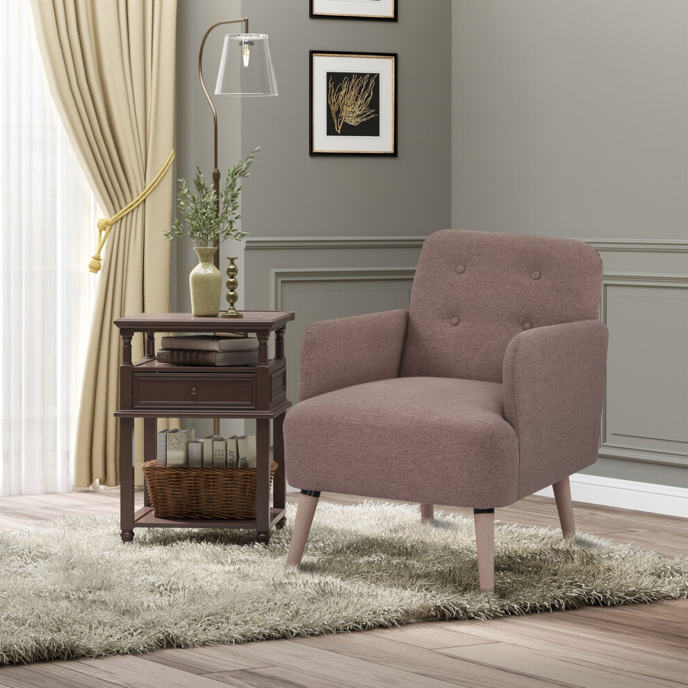HOMCOM Upholstered Armchair, Nature Wood Frame Padded Living Room Chair Brown