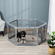 PawHut Dog Play Pen 6 Panel Pet Playpen Foldable Rabbit Guinea Pig Run w/ Door