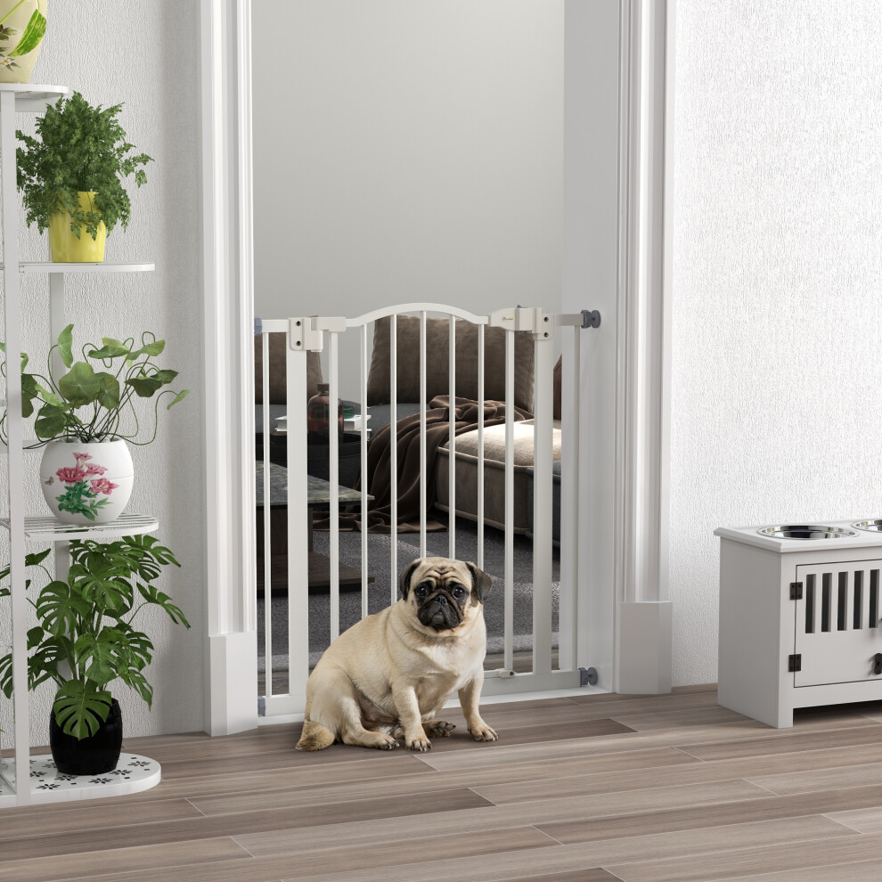 Pawhut 74-80Cm Adjustable Metal Pet Gate Safety Barrier W/ Auto-Close White