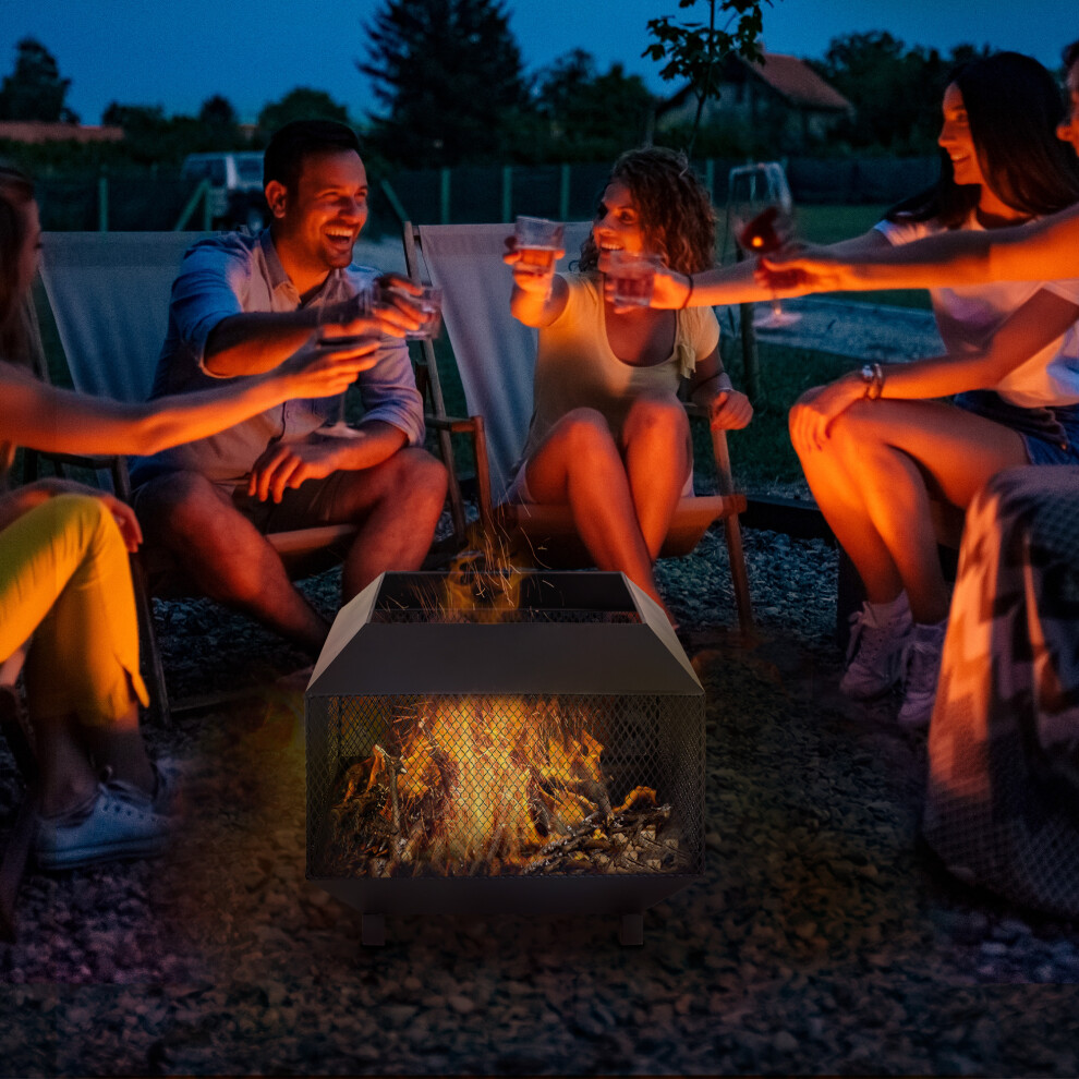 Outsunny Metal Firepit Patio Heater Brazier Garden Square Stove Log Wood Burner