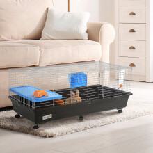 PawHut 119cm Small Animal Cage for Rabbit Guinea Pig w/ Food Dish Black