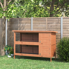 PawHut Rabbit Hutch, Guinea Pig Hutch with No-Leak Trays & Divider, Orange