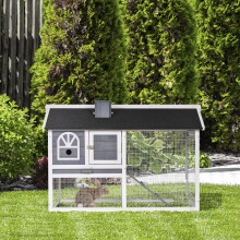 PawHut Rabbit Hutch, Guinea Pig Hutch 2 Tiers Outdoor w/Tray & Ramp, Grey
