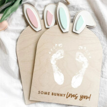 (D Blue, (18 x 22.5 cm)) Easter Children's Footprint Message Card First Footprint Wooden Milestone Card Ornament