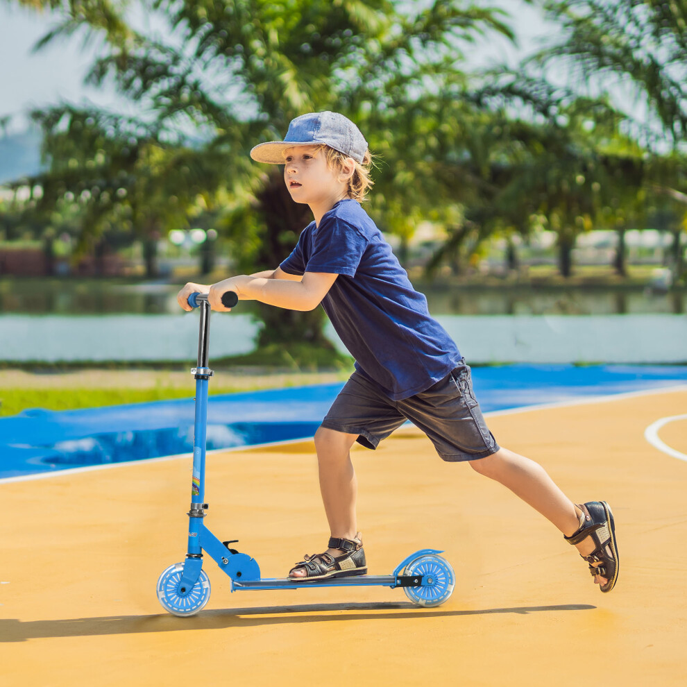 Homcom Kids Scooter 2 Wheels W/ Lights Music Adjustable Height Foldable - Blue