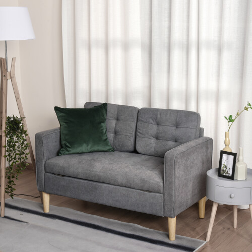 Homcom HOMCOM Compact 2 Seater Sofa with Hidden Storage and Rubberwood Legs Grey
