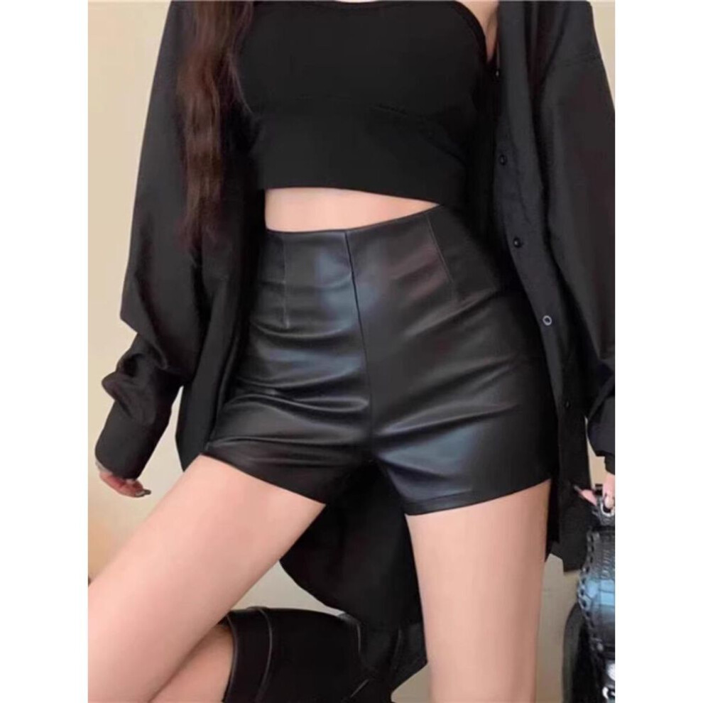 (black, 3XL) Women's 2023 Autumn/winter Slim Pu Leather A-line Shorts - Sexy Korean Style Hot Pants
