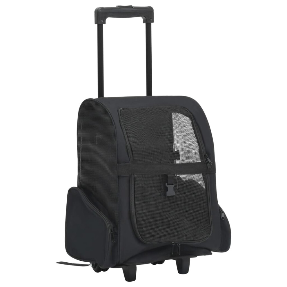Vidaxl Foldable Multipurpose Pet Trolley Cat Dog Crate Carrier Stroller Black