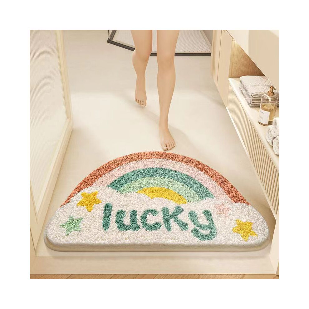 (Rainbow, 60X90cm 23.6X35.4in) Fruit watermelon suction bathroom carpet imitation cashmere toilet floor mat household non-slip