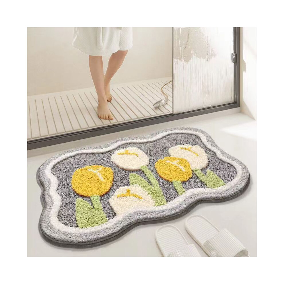 (Tulip, 50X80cm 19.7X31.5in) Fruit watermelon suction bathroom carpet imitation cashmere toilet floor mat household non-slip