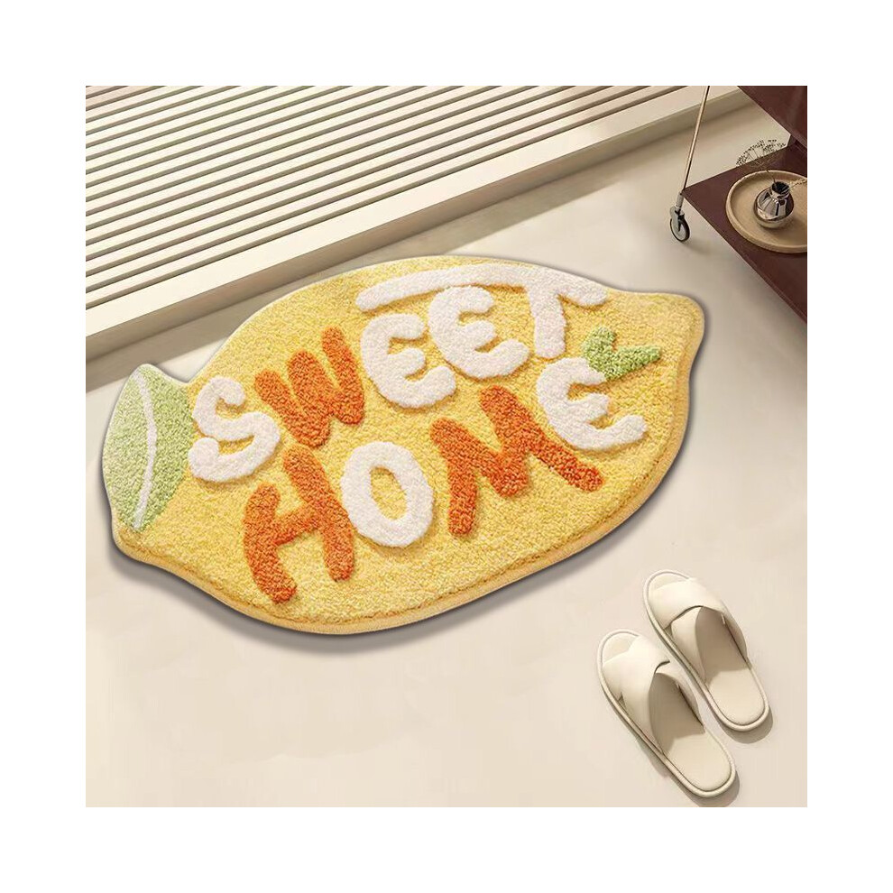 (Yellow lemon, 100X150CM39.3X59in) Fruit watermelon suction bathroom carpet imitation cashmere toilet floor mat household non-slip