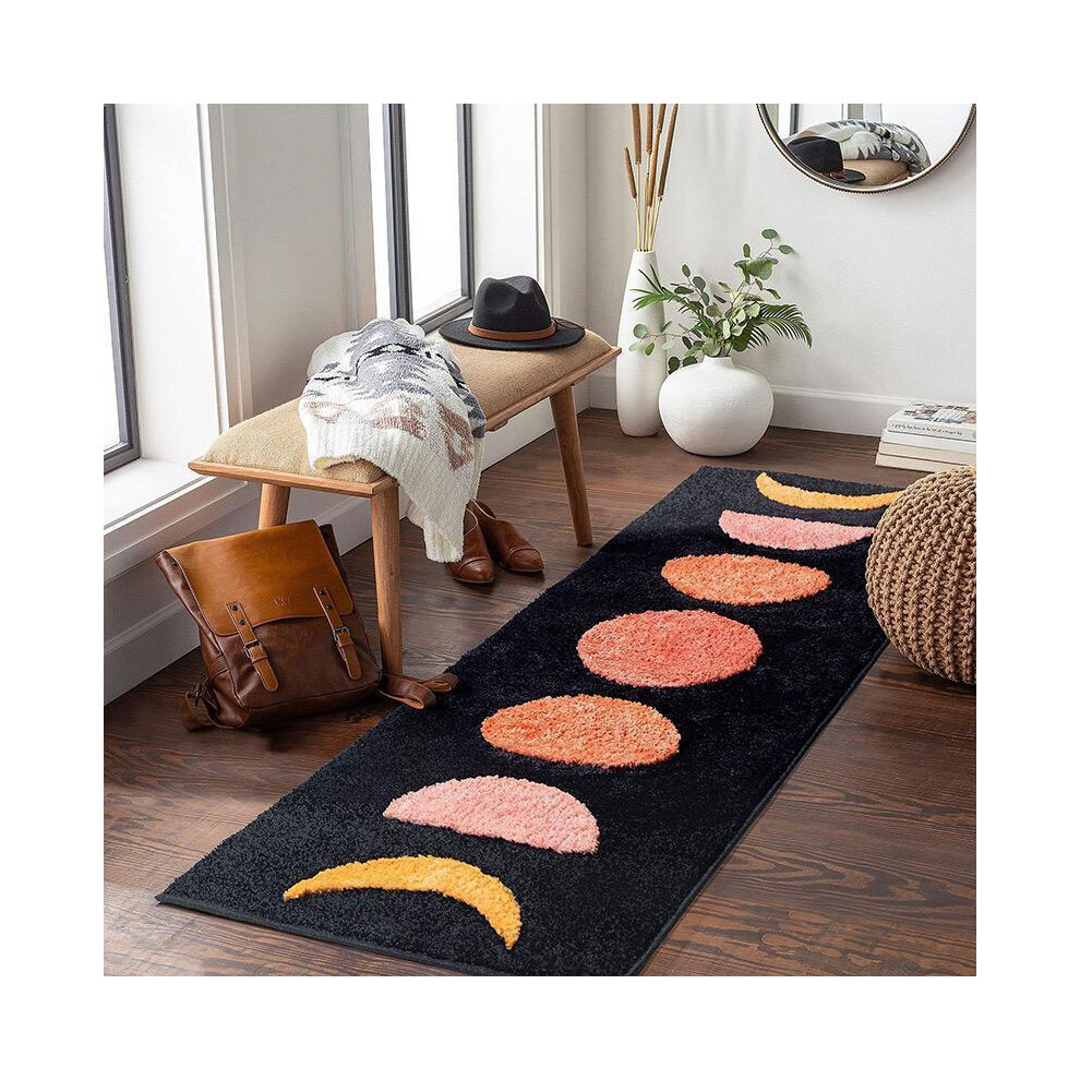 (Black Moon, 120X180cm47.2X70.8in) Good home floor mat  ins wind flocked carpet bedroom cool bedside blanket long wear-resistant dirt-resistant non-slip carpet