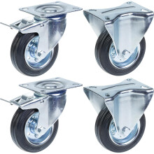 100mm 4" Gummireifen, gebremst & feststehend, starke 360kg Tragfähigkeit, 4er Set