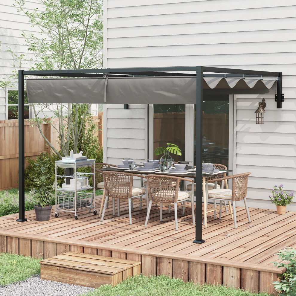 Outsunny 2 x 3(m) Wall Mounted Pergola with Retractable Roof, Dark Grey