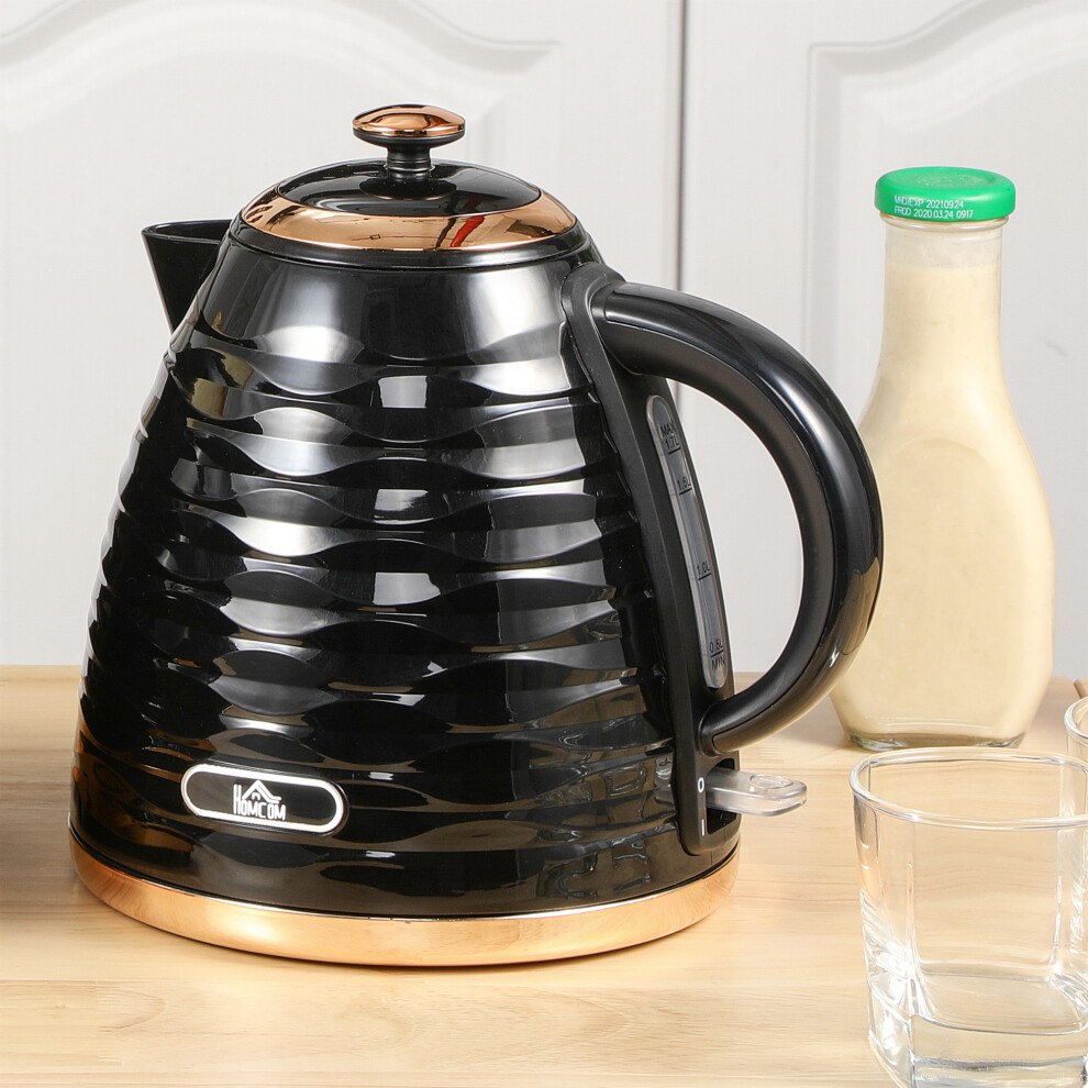 Homcom Black Electric Kettle, Fast Boil,, 3Kw, Swivel, Ripple 1.7L