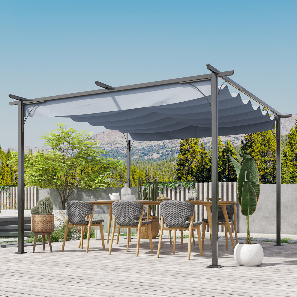 Outsunny 3.5X3.5m Pergola Metal Gazebo Backyard Porch Awning Retractable Canopy
