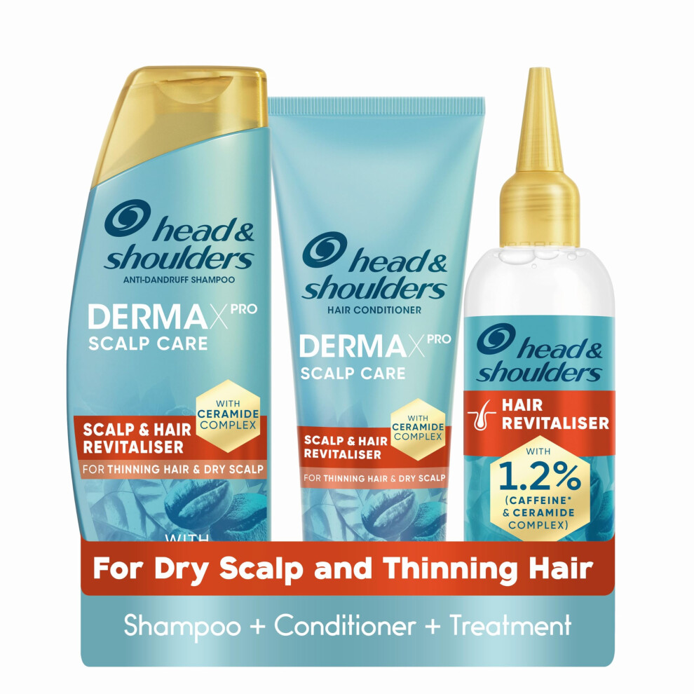 Anti-Dandruff DermaX Pro Shampoo and Conditioner Set with Hair Growth Serum. For Dry Scalp and Thinning Hair to Revitalise Scalp and Strengthen Hair