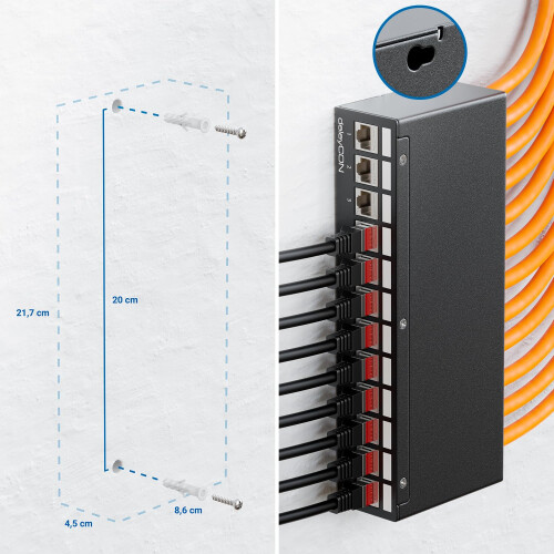 12 Port Patch Panel Set Patch Field Distribution Panel 1HE + 4x RJ45 Keystone Jack Modules STP CAT6a Compatible with CAT5 CAT6 CAT7 Installation Cable 2