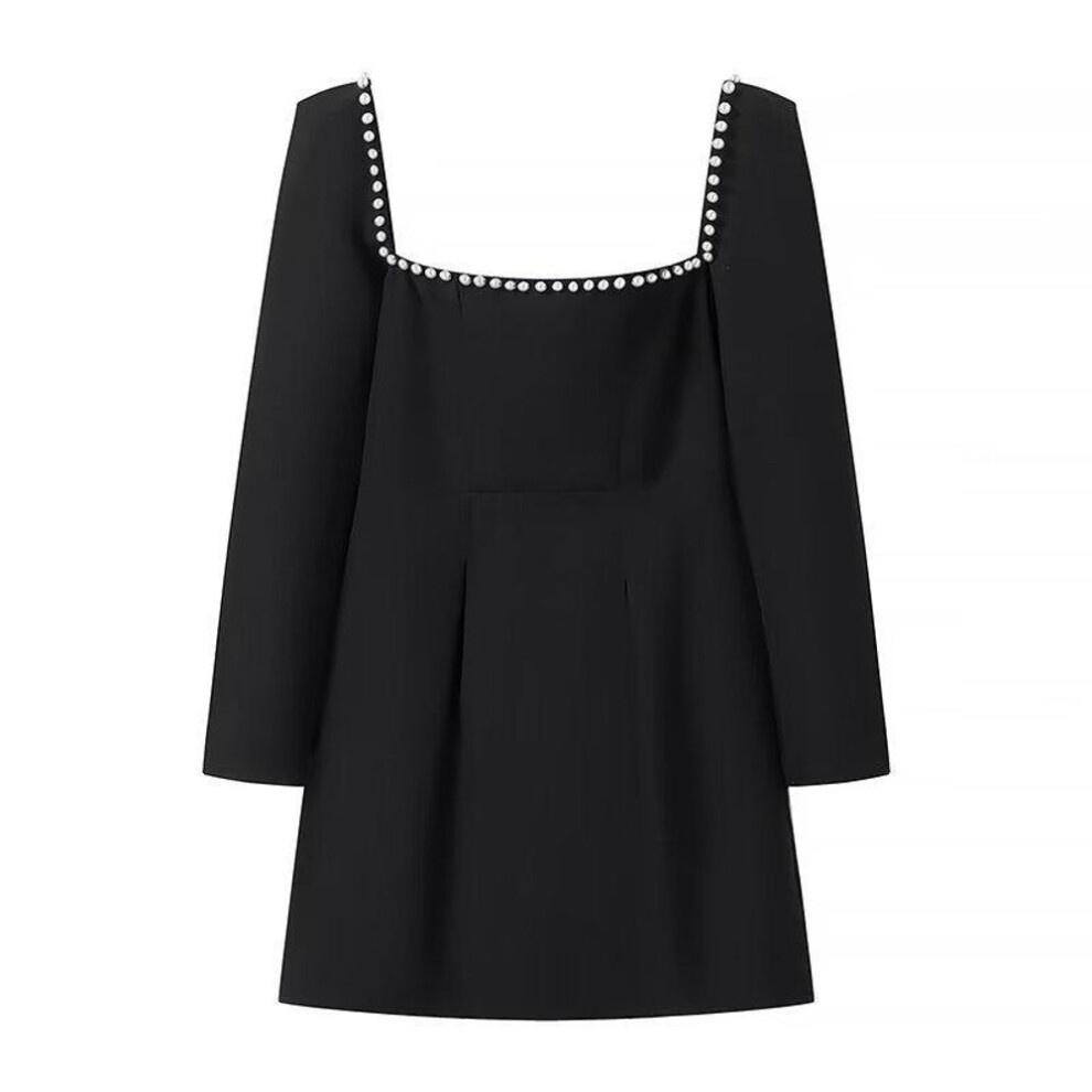 (black, Large) "2024 Spring Women's Square Neck A-Line Dress