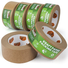 Kraft Paper Packing Tape 50mm x 50m, Eco Friendly & Recyclable Brown Paper Tape Heavy Duty Parcel Tape Biodegradable for Parcel Packaging, Moving and