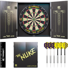 Darts Luke Littler Cabinet & Dartboard Set | Player Edition ‘The Nuke' Dart Board Cupboard Set with 2 Sets of Steel Tip Darts, Score Charts,