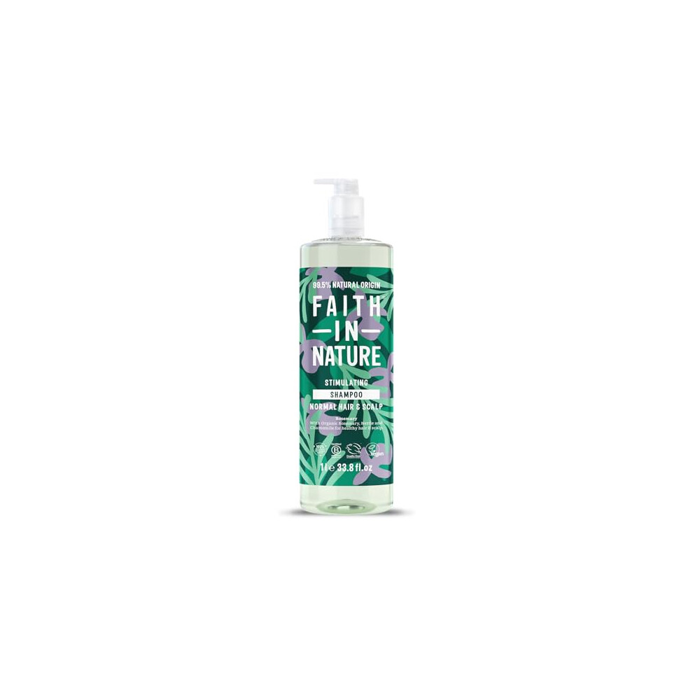 1L Natural Rosemary Shampoo, Stimulating for Normal Hair & Scalp, Vegan & Cruelty Free, No SLS, Silciones or Parabens, Family Size