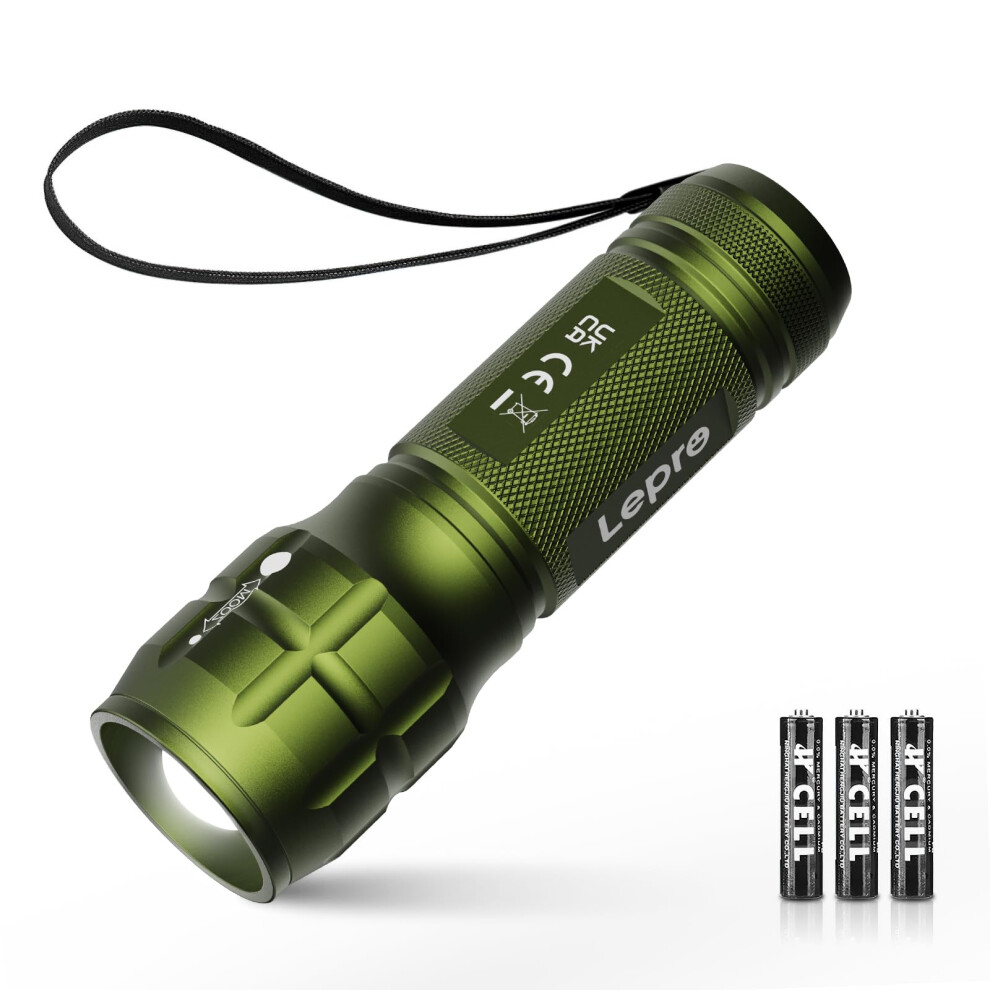 LE LED Torch Battery Powered, LE1000 Bright Hand Flashlight, Adjustable Focus, Water Resistant, Lightweight, for Power Cut, Camping, Dog Walking, Easy