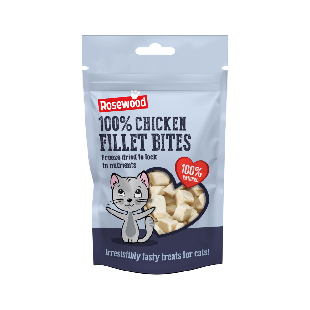 Rosewood Freeze Dried Chicken Cat Treats, 100% Natural Chicken Fillet Bites, Free, Healthy Cat Snacks - 15G (Case Of 12 Packs) Grain