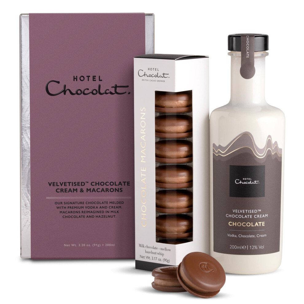 Tipples & Treats: Chocolate Velvetised Cream & Macarons Collection, 90g + 200ml - Chocolate Gifts for Birthday, Thank You, Anniversary