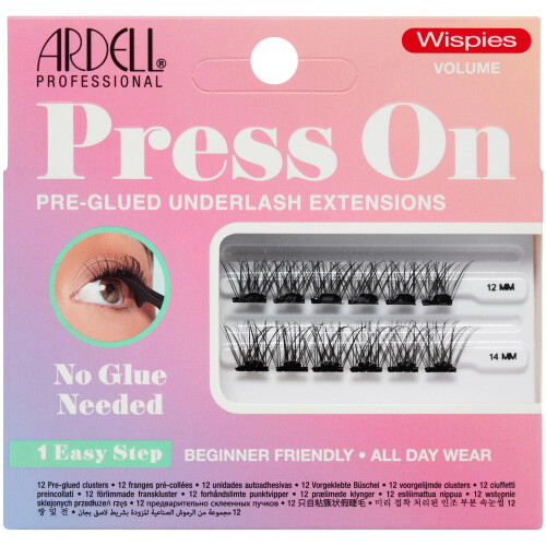 Ardell Press On Pre-Glued Underlash Eyelash Extensions, Wispies Volume Cluster Lashes Kit, Beginner-Friendly DIY Lash Extension Kit, Assorted Lengths, Mini