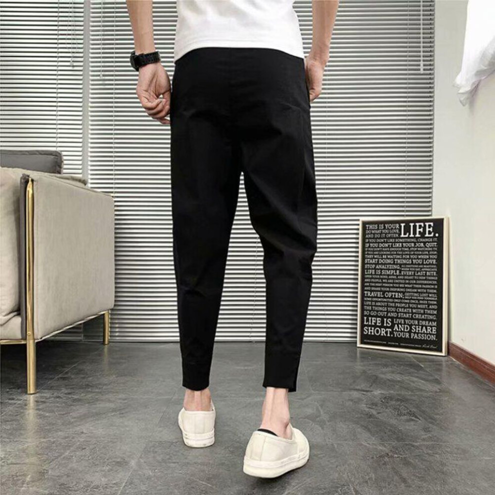 (black, L) Korean Style Men's Slim Nine-Point Harem Pants - Trendy, Thin, and Cool Casual Wear.