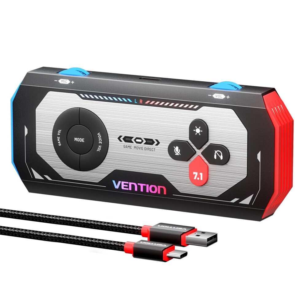 7.1 Gaming Dac External Usb Sound Card, 7.1 Virtual Surround Sound, 24Bit/192Khz, Rgb System, Gaming Audio Amplifier Compatible With Ps5, Ps4, Light 5059821088990