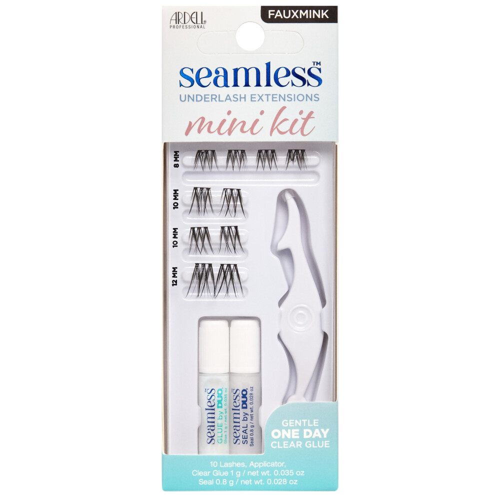 Seamless Underlash Extensions Mini Eyelash Kit, Faux Mink Lash Extension Kit, includes Duo Glue & Seal & Applicator Tool, Customisable Eyelashes, 10