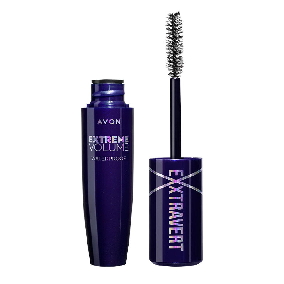 Avon Exxtravert Extreme Volume Mascara 9.5Ml, With Silk-Like Fibres For Extreme Volume And Buildability, For A Clump-Free Look, Cruelty Free, Blackest