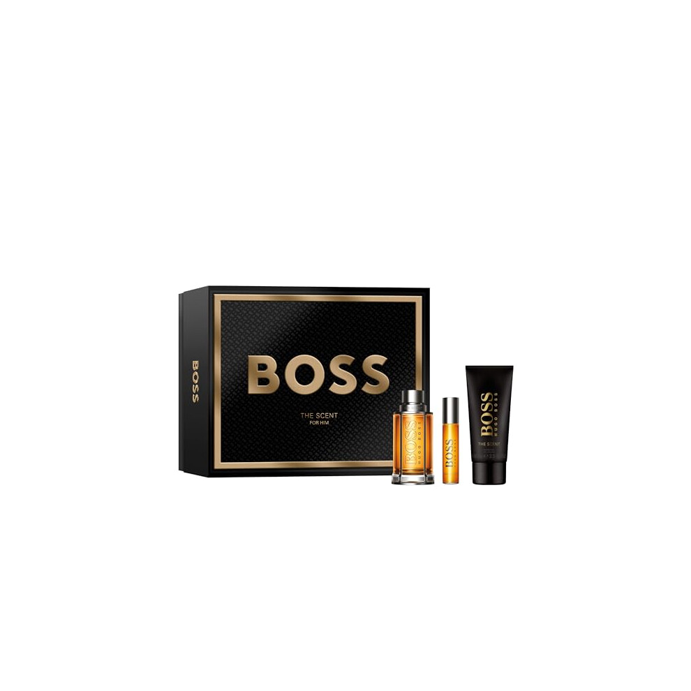 BOSS Men's 3 Piece BOSS The Scent Festive Giftset including an Eau de Toilette for Him 100ml, Eau de Toilette for Him Travel Spray 10ml and Shower Gel