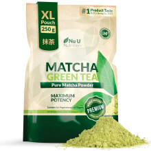Matcha Green Tea Powder by Nu U - 250g XL Pouch - Whole leaf - Vegan & Vegetarian - Premium Culinary Grade - For Smoothies, Drinks & Baking -