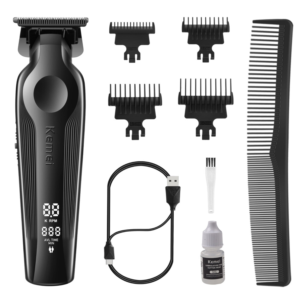 Photos - Hair Clipper Kemei Hair Trimmer for Men, Zero Gapped Cordless  Beard Trimmer with T Blade, Rechargeable Barber Clippers with LED D 