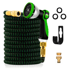 100FT Garden Hose – Upgraded 3-Layer Latex, No-Kink Expandable Water Hose with 3/4" & 1/2" Metal Connectors, 10-Function Spray Nozzle, Flexible Hose