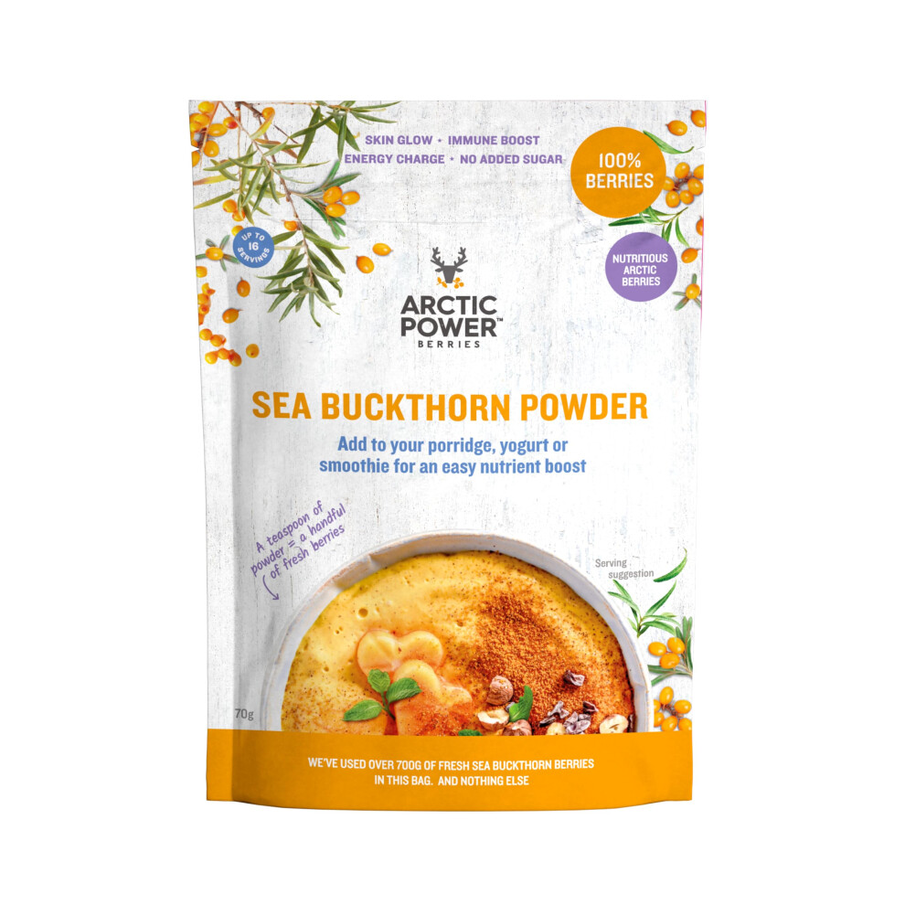 Arctic Power Berries 100% Sea Buckthorn Powder 70G, Nutrient Rich Nordic Berries, All Natural, Delicious Nutrient Boost For Breakfast Bowls, Smoothies, Porridge,