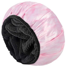 Aquior Duschhaube, extra groe dreilagige Badekappe mit Trockenhaarfunktion fr Frauen, Mikrofaser-Frottee, seidiger Satin, 100 % wasserdicht, wieder