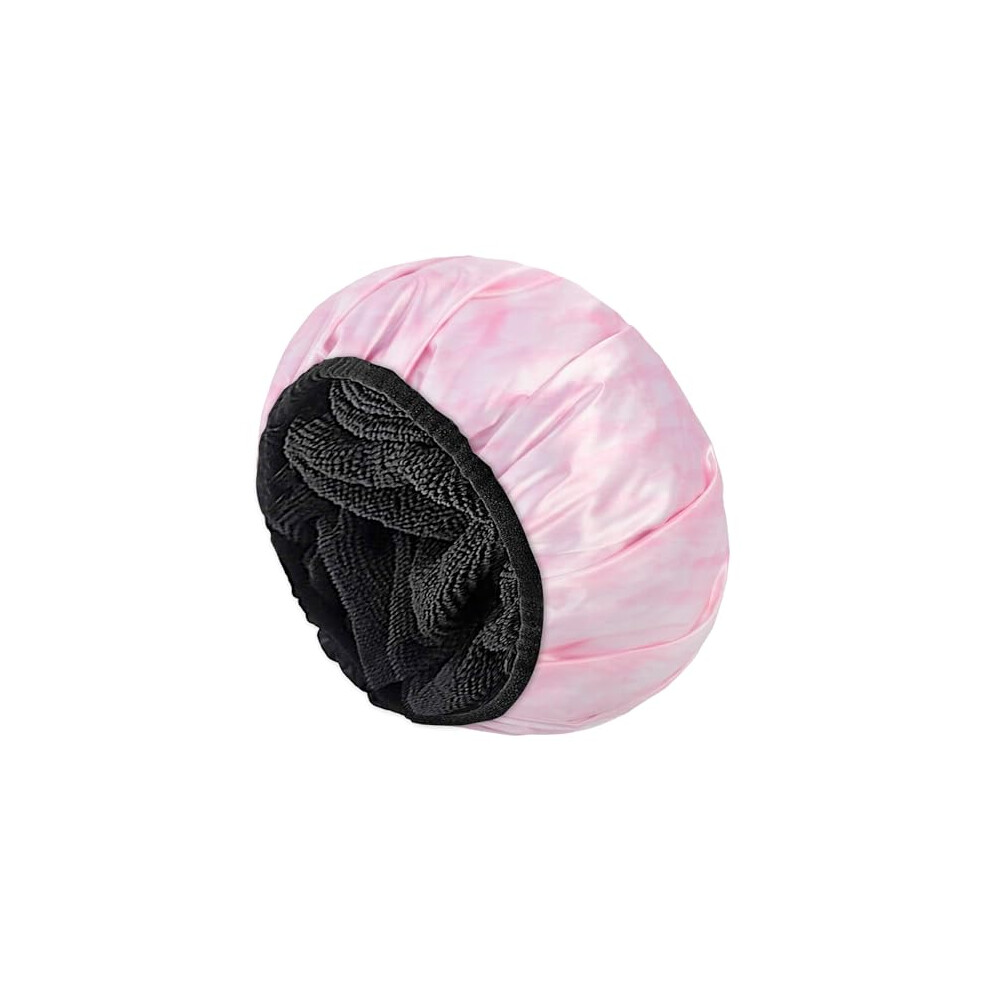 Aquior Shower Cap,Extra Large Triple Layer Bathing Cap With Dry Hair Function For Women Microfiber Terry Cloth Silky Satin 100% Waterproof Reusable Long Hair