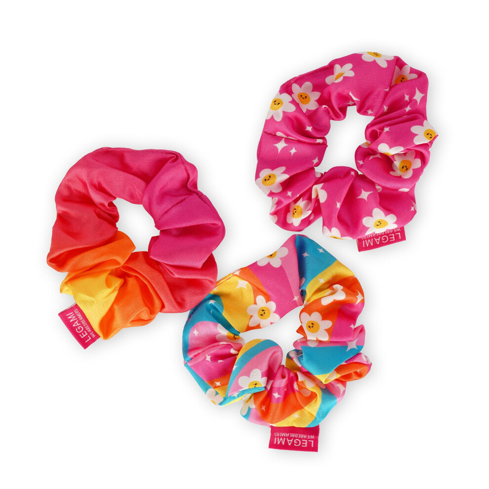 Legami - Set Of 3 Hair Scrunchies Hair We Are, Hair Scrunchies, Curled Elastics With Satin Fabric, Beauty, Hairstyle, Daisy Theme