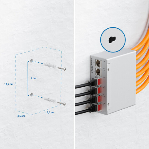 6 Port Patch Panel Set Patch Field Distribution Panel 1HE + 4x RJ45 Keystone Jack Modules STP CAT6a Compatible with CAT5 CAT6 CAT7 Installation Cable 2