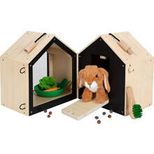 Holzgehege für Kaninchen - Small Foot - 2 Fächer - Zubehör inklusive - Leichter Transport - Plüschkaninchen