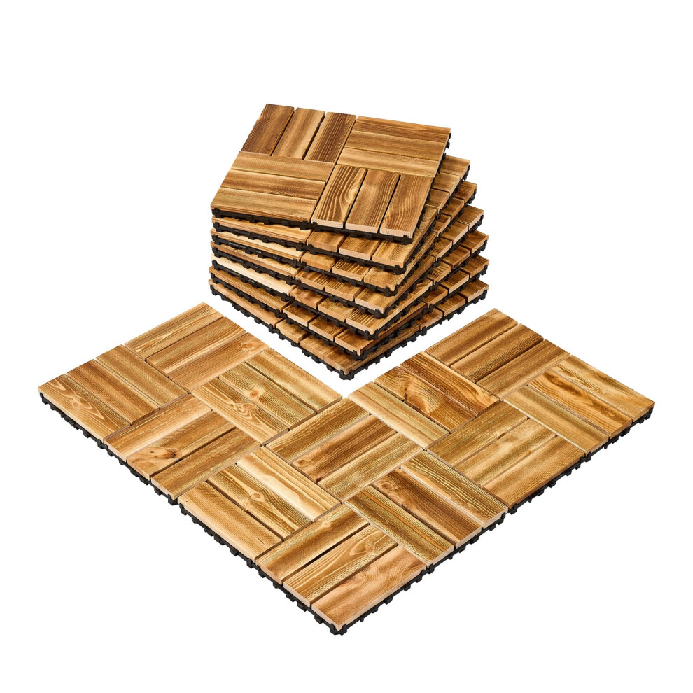 Interlocking Deck Tiles Solid Wood, 10 Pack,12"x12" Waterproof Camphor Pine Wood Flooring All Weather Use, Patio Floor Decking Covering Tiles for