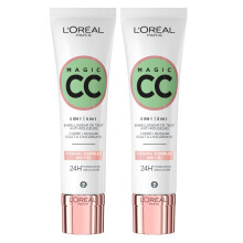 L'Oréal Paris Magic CC Cream 24H Anti-Redness Moisturizing Green Cream 5in1 Universal Shade Long-Lasting Velvety Skin Effect - 2 Bottles of 30ml