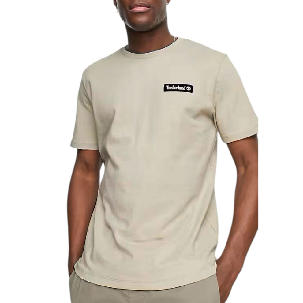 Timberland (Beige, S) Mens T Shirts Woven Badge Casual Top